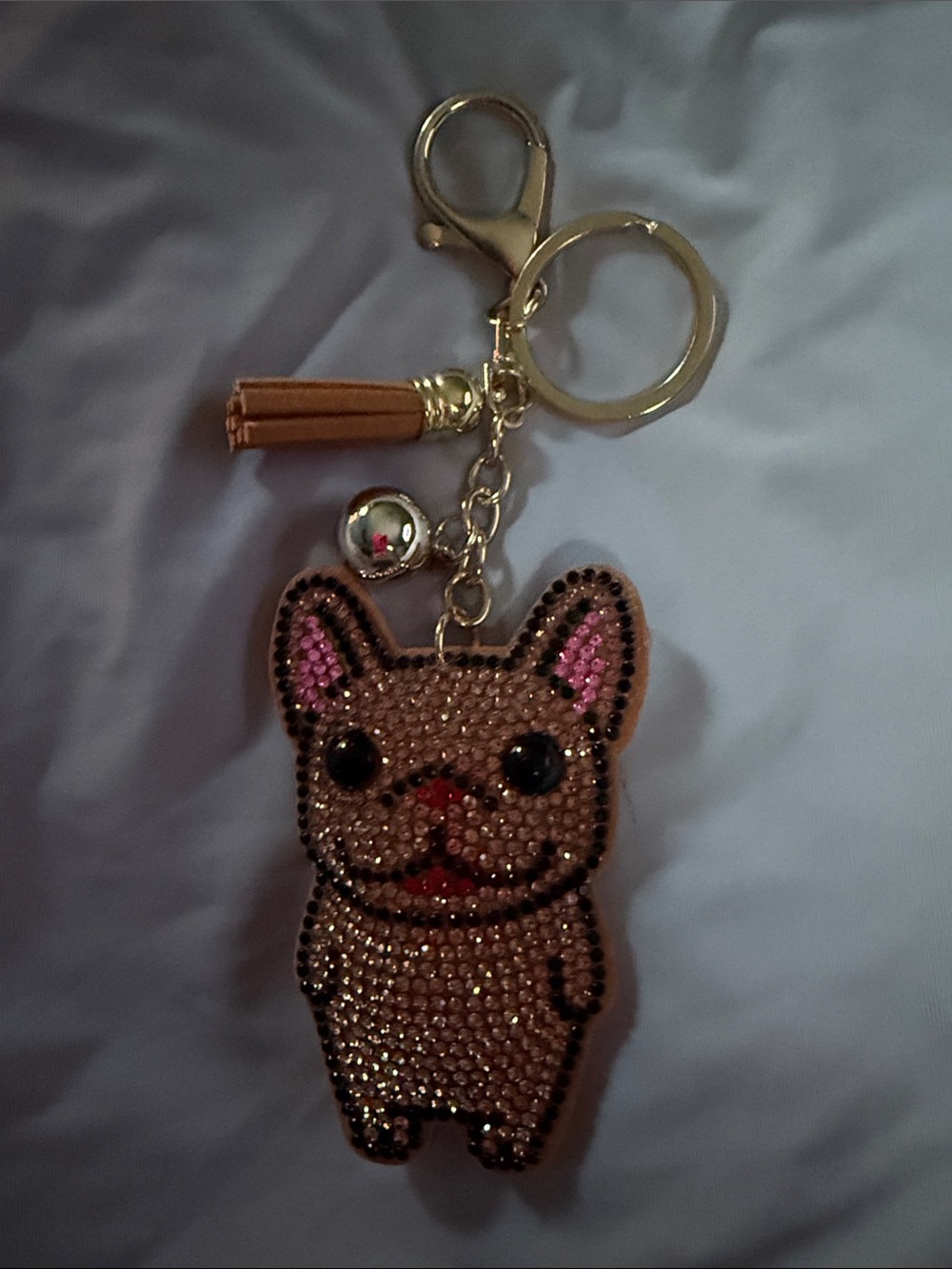 Rhinestone Brown French Bulldog Keychain Charm